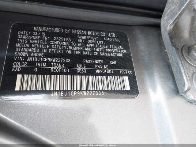 Aukcja sprzedaży 2019 Nissan Rogue Sport S, vin: JN1BJ1CP9KW227338, numer aukcji: 44692526