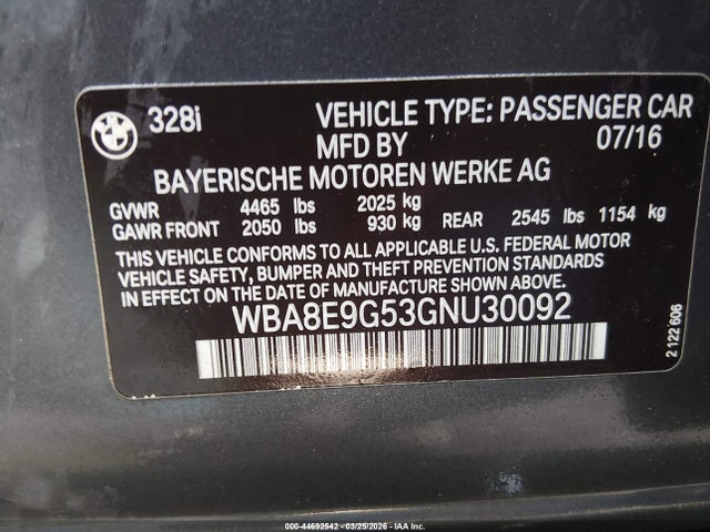 2016 BMW 328I WBA8E9G53GNU30092 Photo 8