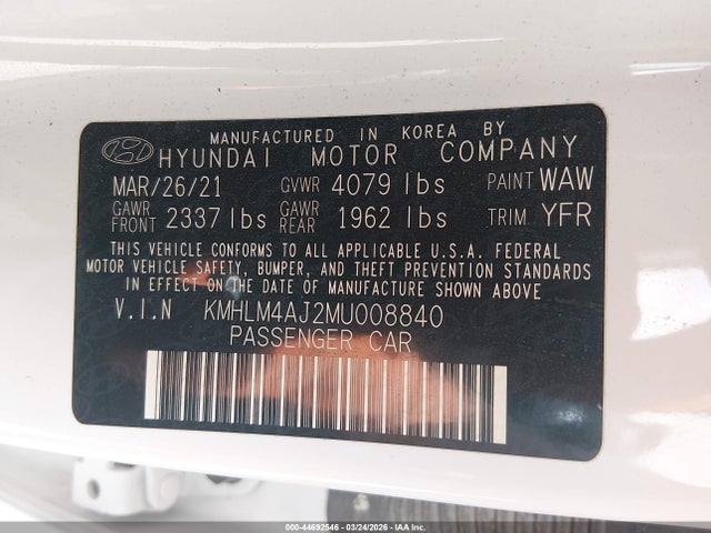 Продаж на аукціоні авто 2021 Hyundai Elantra Hybrid Blue, vin: KMHLM4AJ2MU008840, номер лоту: 44692546
