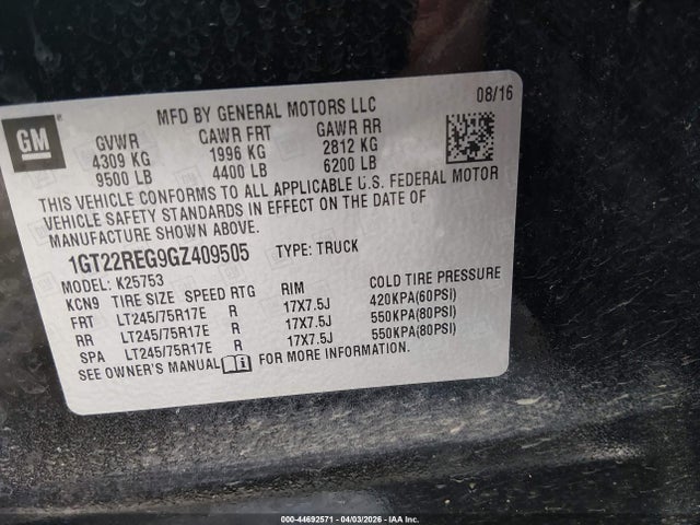 1GT22REG9GZ409505 GMC SIERRA 2500HD