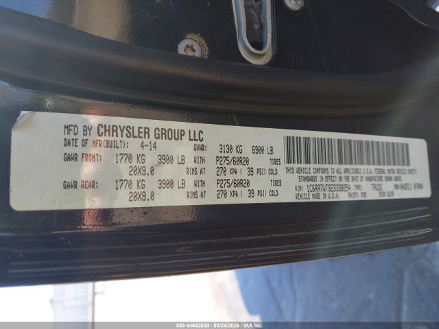 44692589 :رقم المزاد ، 1C6RR7WT6ES338254 vin ، 2014 Ram 1500 Longhorn Limited مزاد بيع
