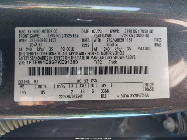 Aukcja sprzedaży 2023 Ford F-150 Xlt, vin: 1FTFW1E86PKE91380, numer aukcji: 44692614