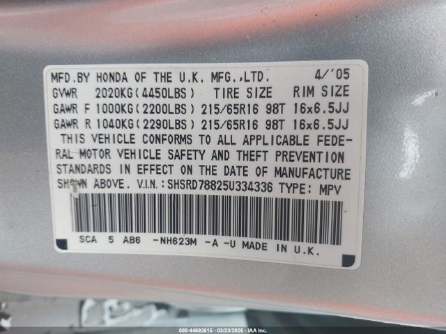 2005 HONDA CR-V SHSRD78825U334336 Photo 8