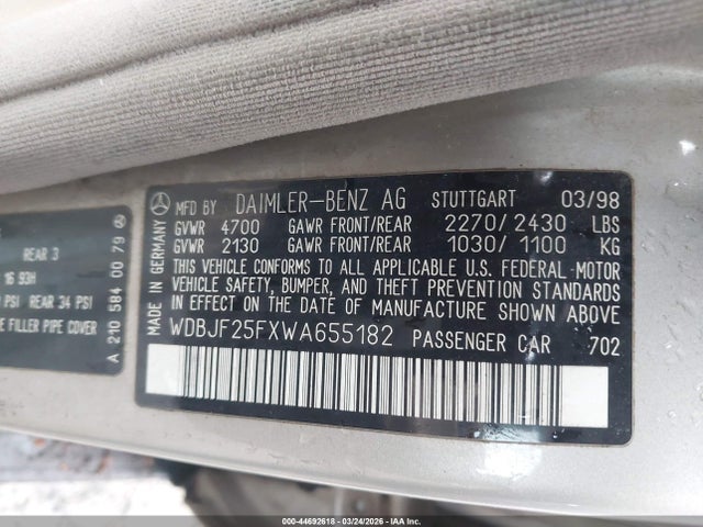 Продажа на аукционе авто 1998 Mercedes-benz E 300 Diesel, vin: WDBJF25FXWA655182, номер лота: 44692618
