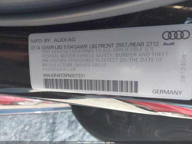 44692621 :رقم المزاد ، WAUGFAFC5FN007331 vin ، 2015 Audi A6 2.0t Premium مزاد بيع