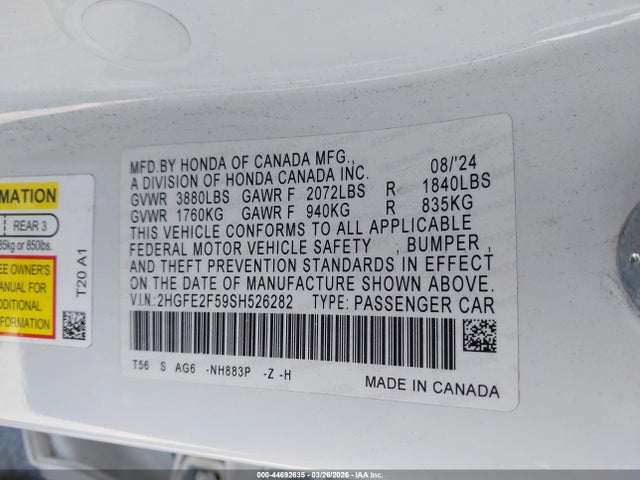Honda Civic Sport 2025 2HGFE2F59SH526282 Image 9