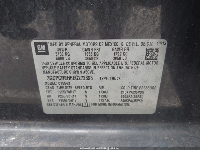 3GCPCREH6EG272693 Chevrolet Silverado 1500 1lt