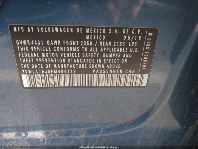 44692659 :رقم المزاد ، 3VWLA7AJ9FM404119 vin ، 2015 Volkswagen Jetta 2.0l Tdi Sel مزاد بيع