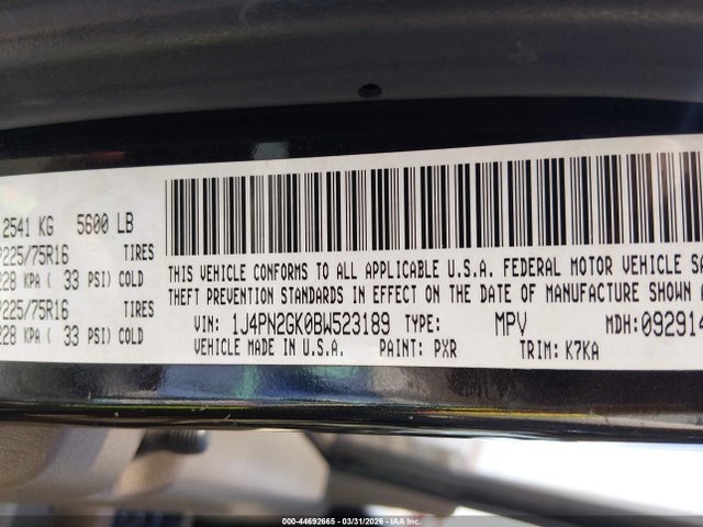Продаж на аукціоні авто 2011 Jeep Liberty Sport, vin: 1J4PN2GK0BW523189, номер лоту: 44692665