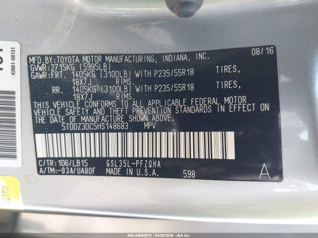 5TDDZ3DC5HS148683 Toyota Sienna Limited 7 Passenger