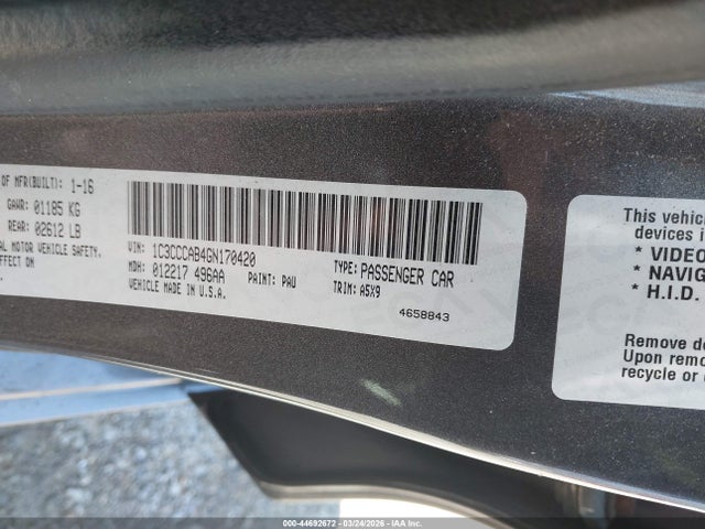 Aukcja sprzedaży 2016 Chrysler 200 Limited, vin: 1C3CCCAB4GN170420, numer aukcji: 44692672