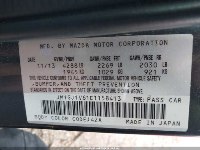44692680 :رقم المزاد ، JM1GJ1V61E1158413 vin ، 2014 Mazda Mazda6 I Touring مزاد بيع
