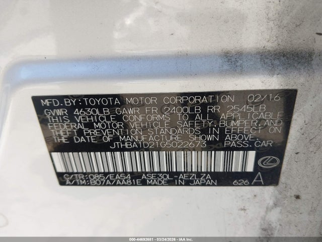 2016 LEXUS IS 200T JTHBA1D21G5022673 Photo 8