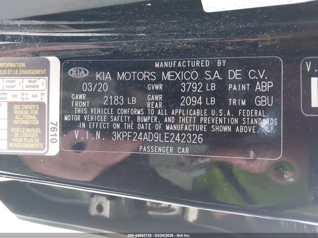 KIA Forte Lxs 2020 3KPF24AD9LE242326 Image 9