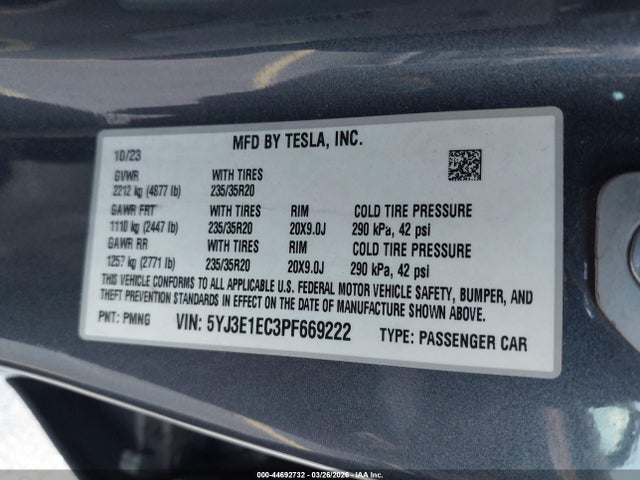 2023 Tesla Model 3 Performance Dual Motor All-wheel Drive მანქანა იყიდება აუქციონზე, vin: 5YJ3E1EC3PF669222, აუქციონის ნომერი: 44692732