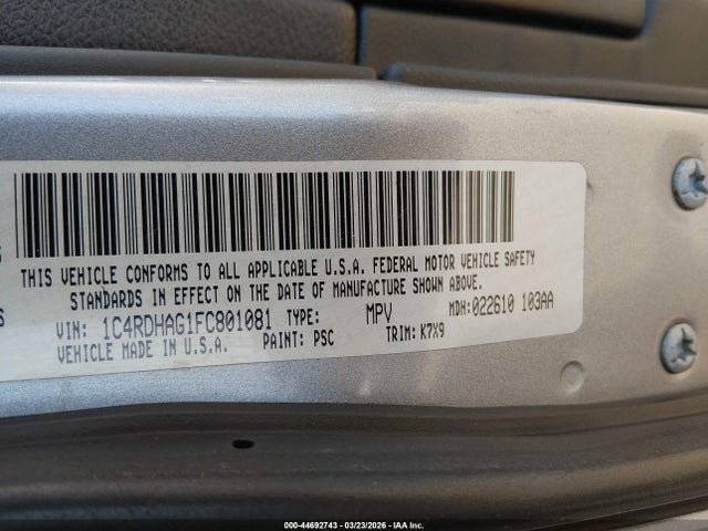 44692743 :رقم المزاد ، 1C4RDHAG1FC801081 vin ، 2015 Dodge Durango Sxt مزاد بيع