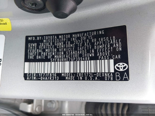 Toyota COROLLA LE 2016 5YFBURHE7GP399488 Image 9