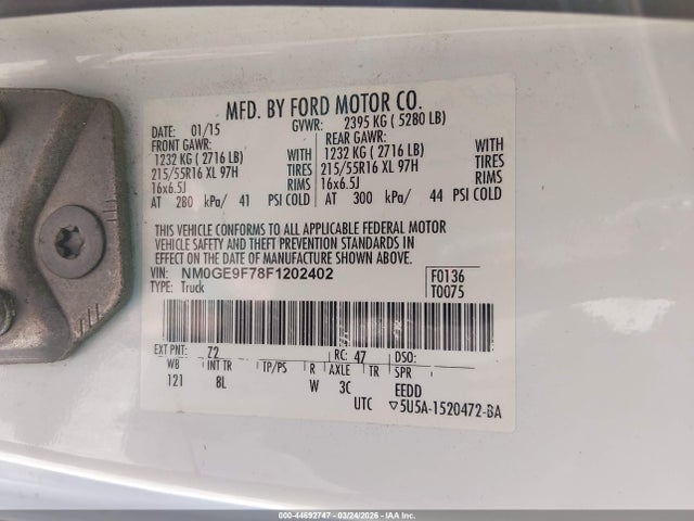 Продаж на аукціоні авто 2015 Ford Transit Connect Xlt, vin: NM0GE9F78F1202402, номер лоту: 44692747