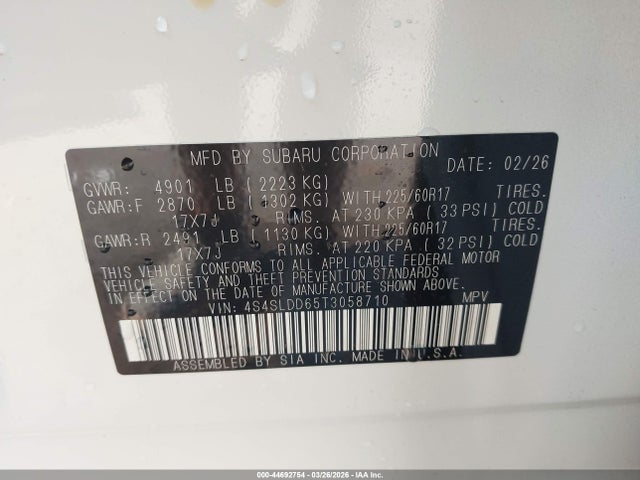 2026 Subaru Forester Premium მანქანა იყიდება აუქციონზე, vin: 4S4SLDD65T3058710, აუქციონის ნომერი: 44692754