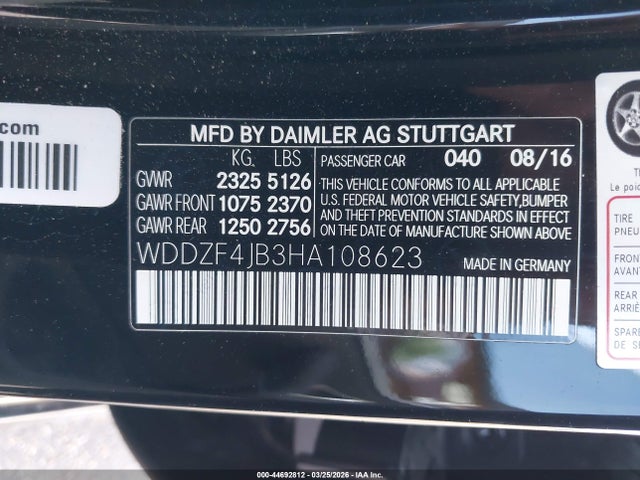 2017 Mercedes-benz E 300 მანქანა იყიდება აუქციონზე, vin: WDDZF4JB3HA108623, აუქციონის ნომერი: 44692812