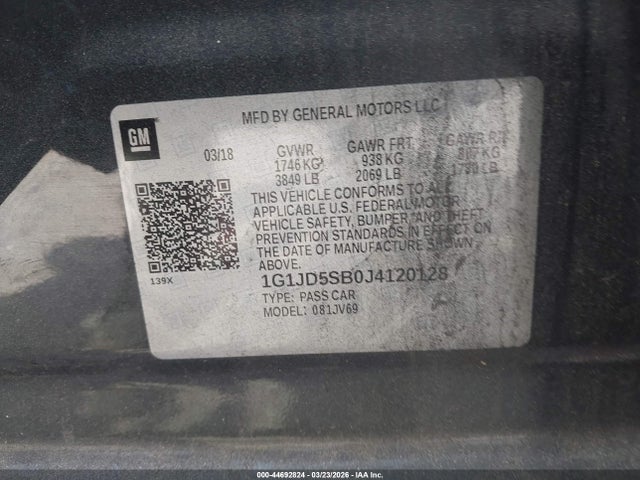 Chevrolet Sonic Lt Auto 2018 1G1JD5SB0J4120128 Image 9