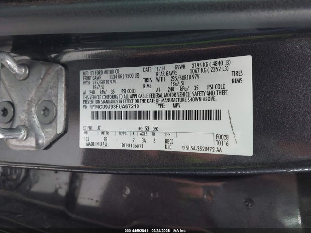 Ford Escape Titanium 2015 1FMCU9J93FUA67210 Image 9