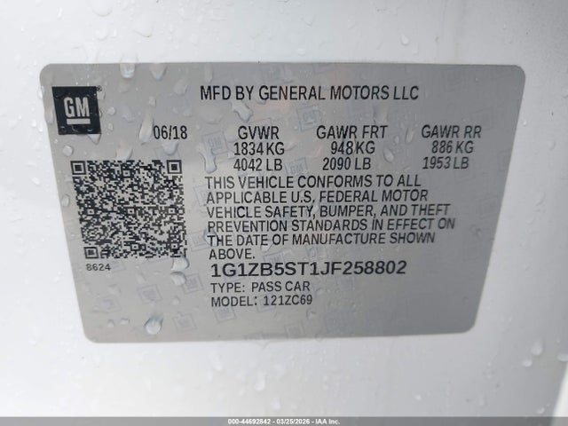 Продаж на аукціоні авто 2018 Chevrolet Malibu 1ls, vin: 1G1ZB5ST1JF258802, номер лоту: 44692842