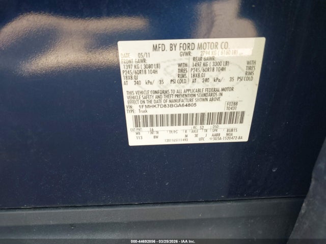 Продажа на аукционе авто 2011 Ford Explorer Xlt, vin: 1FMHK7D83BGA64805, номер лота: 44692856