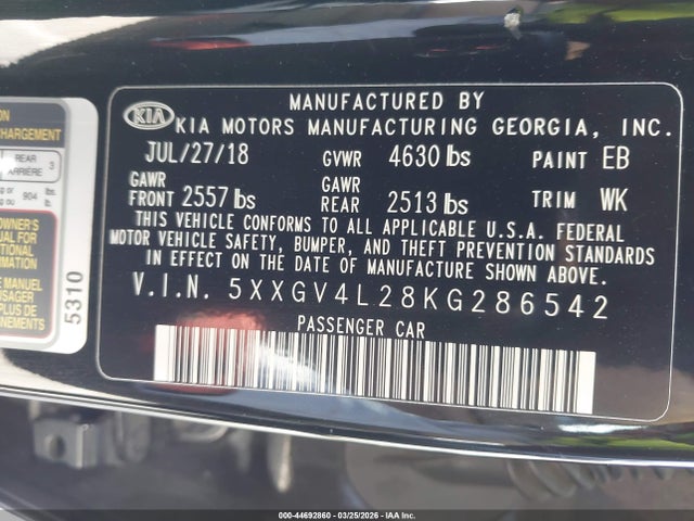 5XXGV4L28KG286542 KIA Optima Sx Turbo