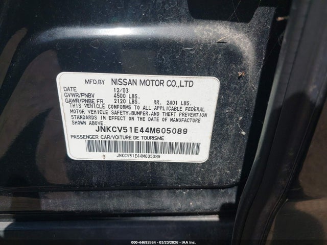 44692864 :رقم المزاد ، JNKCV51E44M605089 vin ، 2004 Infiniti G35 مزاد بيع