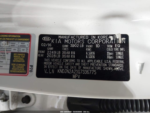Aukcja sprzedaży 2016 Kia Soul, vin: KNDJN2A21G7336775, numer aukcji: 44692929