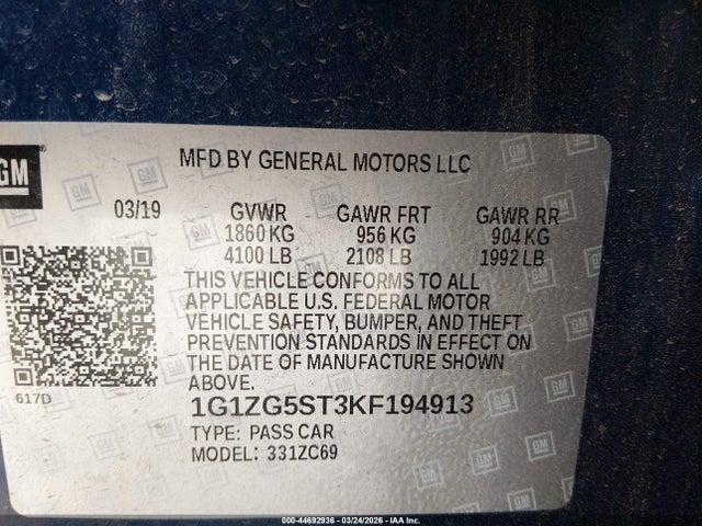 1G1ZG5ST3KF194913 Chevrolet MALIBU RS