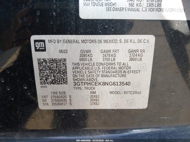 2022 Gmc Sierra 1500 2wd  Short Box Elevation მანქანა იყიდება აუქციონზე, vin: 3GTPHCEK8NG613540, აუქციონის ნომერი: 44692956