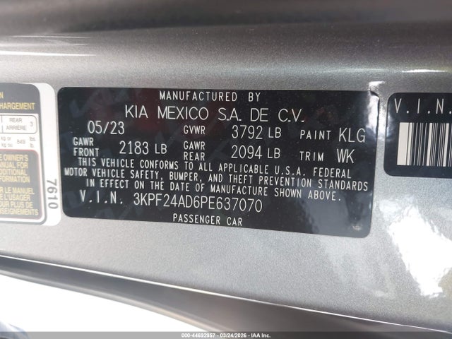 3KPF24AD6PE637070 KIA Forte Lxs
