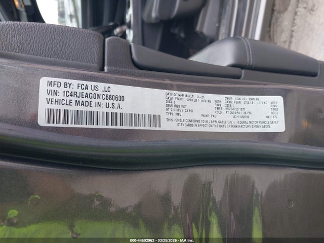 2021 Jeep Grand Cherokee Laredo X 4x2 მანქანა იყიდება აუქციონზე, vin: 1C4RJEAG0MC680600, აუქციონის ნომერი: 44692962