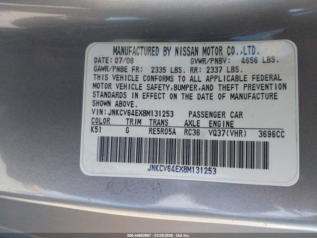 2008 INFINITI G37 JNKCV64EX8M131253 Photo 8