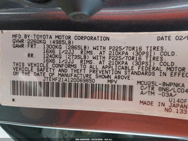 2002 TOYOTA HIGHLANDER JTEHF21A120069850 Photo 8