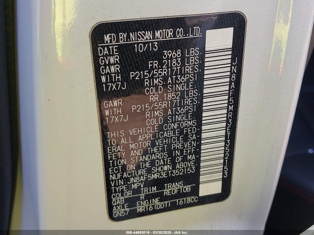 Aukcja sprzedaży 2014 Nissan Juke Sl, vin: JN8AF5MR3ET352153, numer aukcji: 44693016