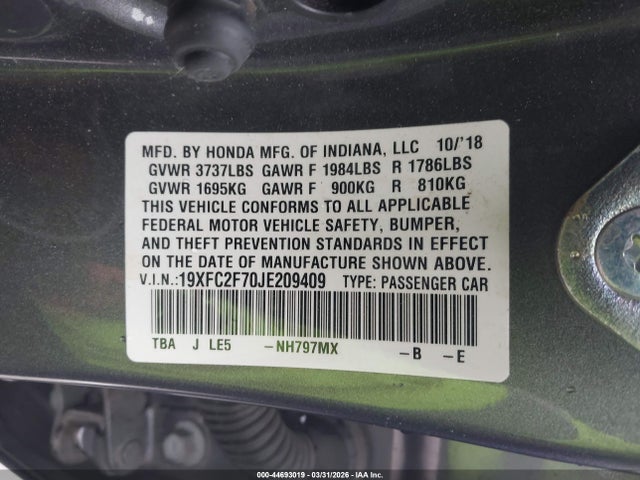 Honda CIVIC EX 2018 19XFC2F70JE209409 Image 9