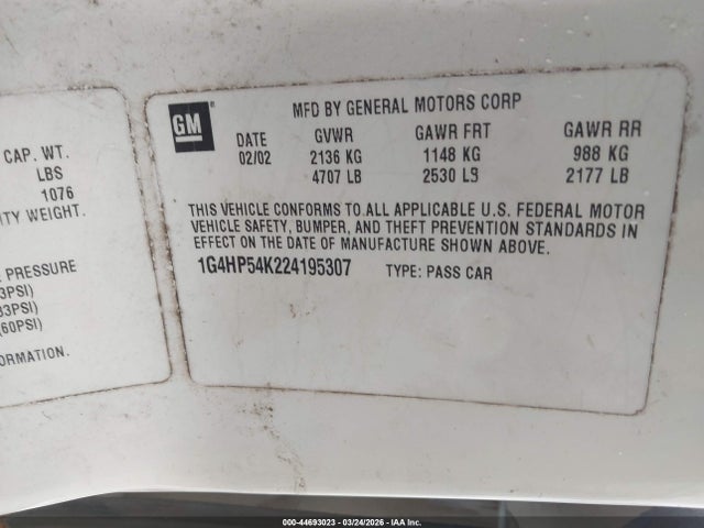 Aukcja sprzedaży 2002 Buick Lesabre Custom, vin: 1G4HP54K224195307, numer aukcji: 44693023