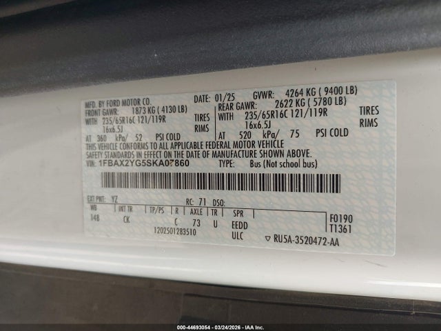 1FBAX2YG5SKA07860 Ford Transit-350 Passenger Van Xlt