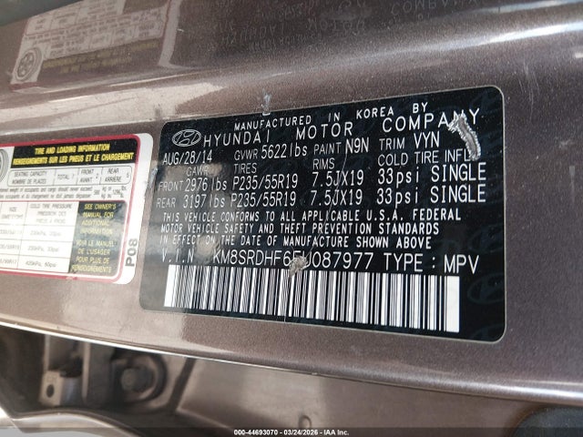 Hyundai Santa Fe Gls 2014 KM8SRDHF6EU087977 Image 9