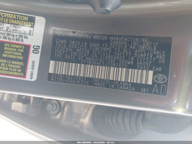 2018 Toyota Corolla Le მანქანა იყიდება აუქციონზე, vin: 2T1BURHE5JC987820, აუქციონის ნომერი: 44693083