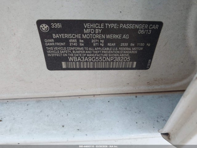 2013 BMW 335I WBA3A9G55DNP38205 Photo 8