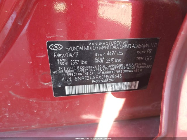 5NPE24AFXJH598645 Hyundai SONATA SE