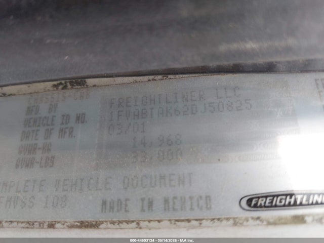 2002 Freightliner Medium Conventional Fl70 მანქანა იყიდება აუქციონზე, vin: 1FVABTAK62DJ50825, აუქციონის ნომერი: 44693124