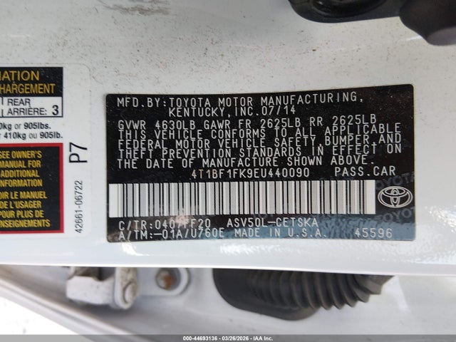 Продажа на аукционе авто 2014 Toyota Camry Se, vin: 4T1BF1FK9EU440090, номер лота: 44693136