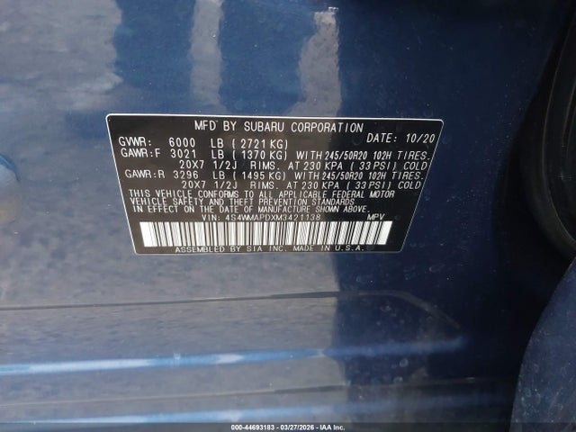 2021 SUBARU ASCENT 4S4WMAPDXM3421138 Photo 8