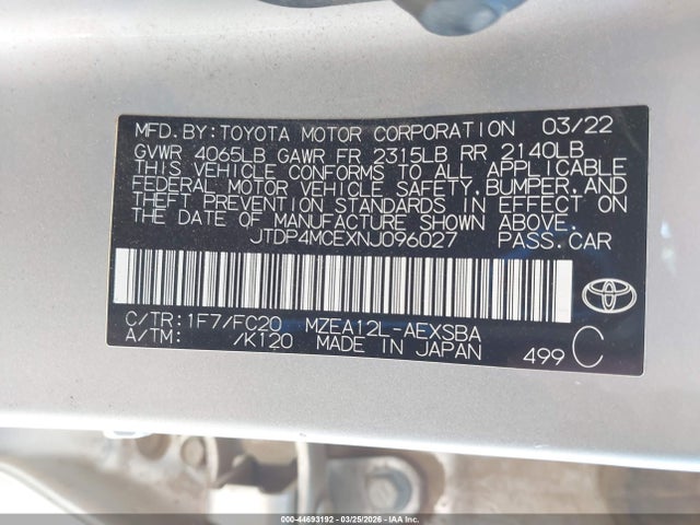Toyota COROLLA SE 2022 JTDP4MCEXNJ096027 Image 9