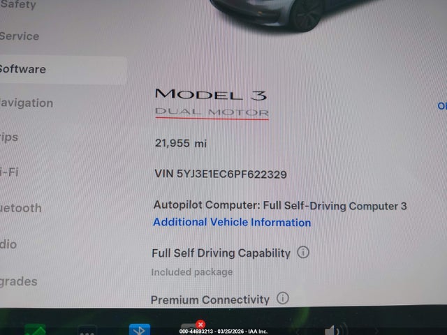 44693213 :رقم المزاد ، 5YJ3E1EC6PF622329 vin ، 2023 Tesla Model 3 Performance Dual Motor All-wheel Drive مزاد بيع